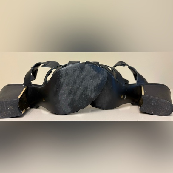 Jorge Bischoff Block heeled black leather gold accent sandals women's size 36 - Picture 3 of 6